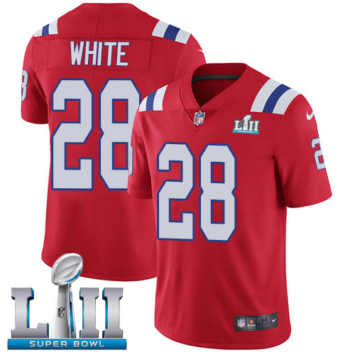Nike Patriots #28 James White Red Alternate Super Bowl LII Men's Stitched NFL Vapor Untouchable Limited Jersey